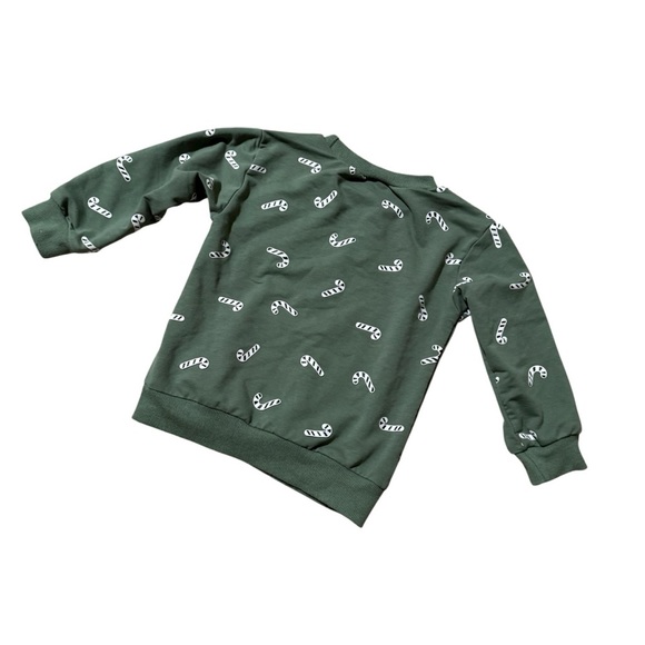 Candy Cane Green Sweatshirt Christmas Long Sleeve Top Toddler Boy Girl 2T - Picture 3 of 5